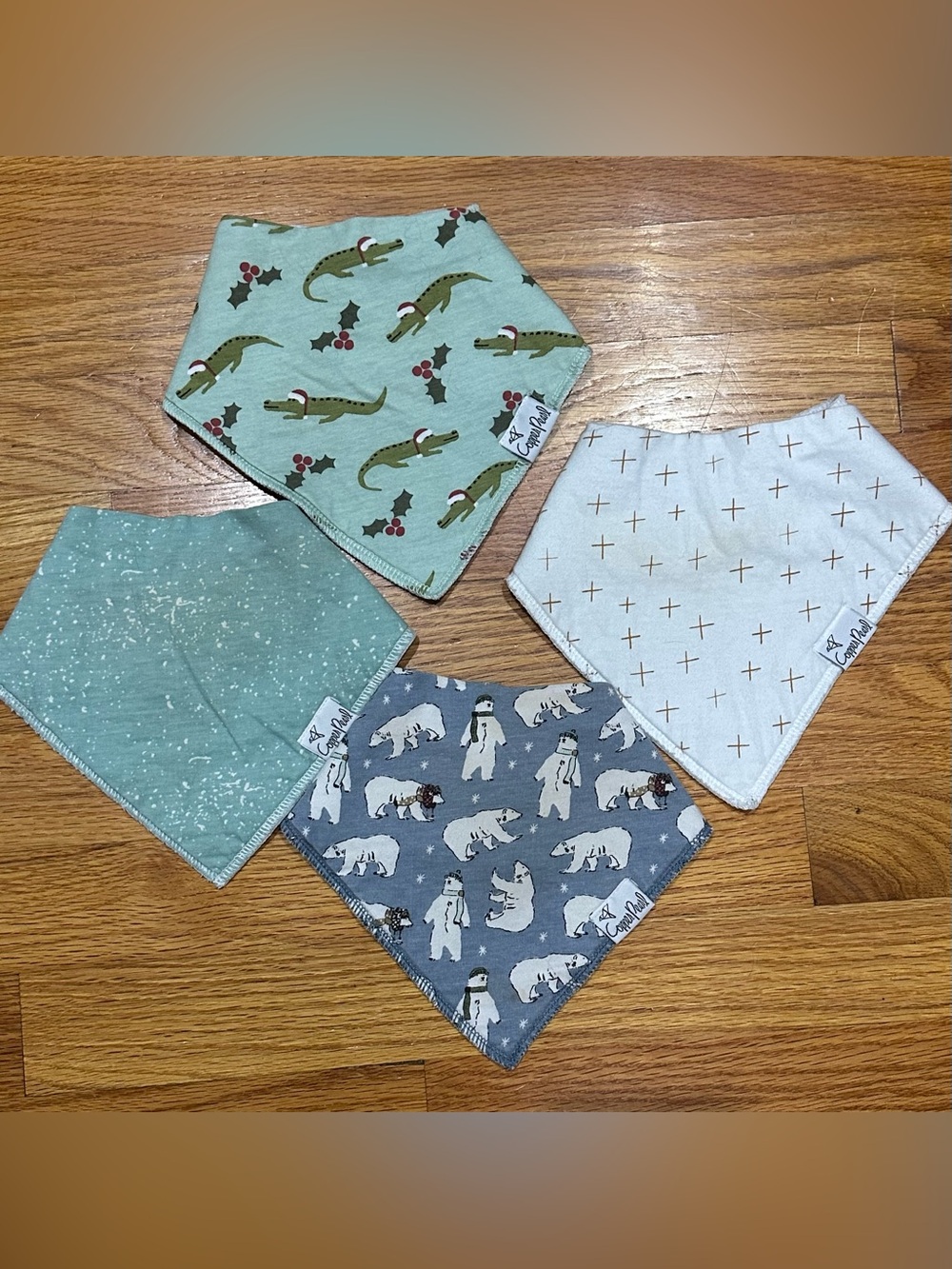 Copper Pearl Bandanna Bibs Set of 4 Polar Bear Christmas Gator